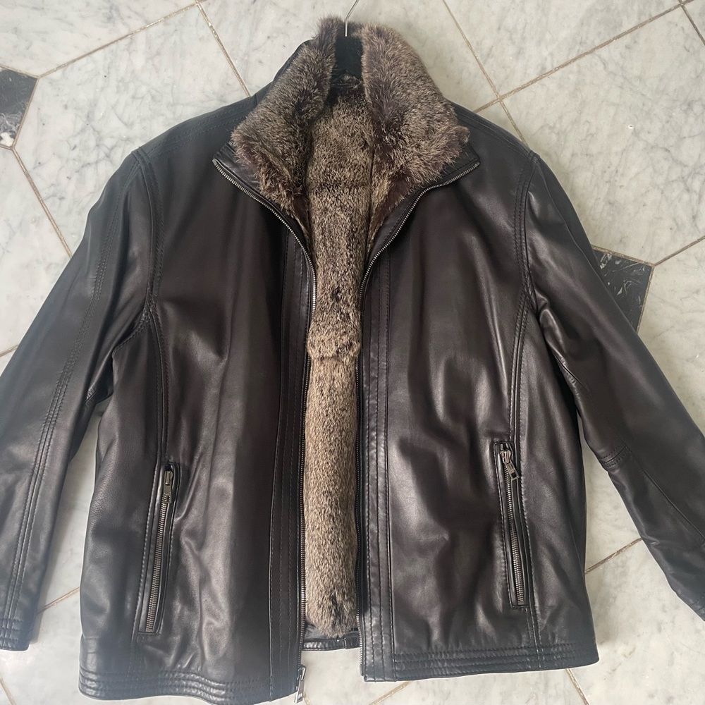 Andrew Marc Genuine Leather Removable Rabbit Fur Lining XL Coat